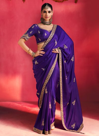Purple Embroidered Saree