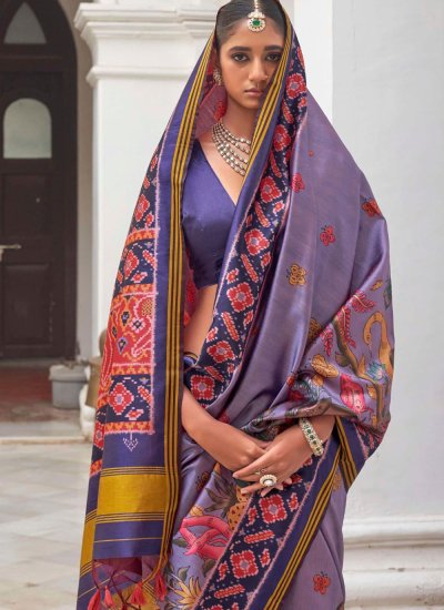 
                            Purple Patola Print Silk Traditional Saree