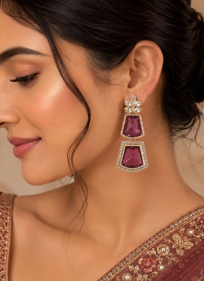 
                            Purple Stone Work Ear Rings