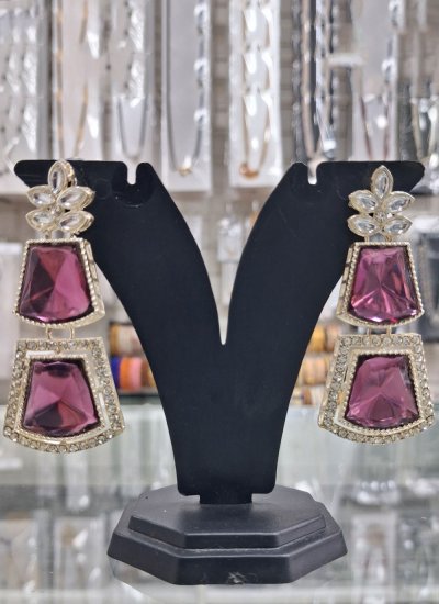 Purple Stone Work Ear Rings