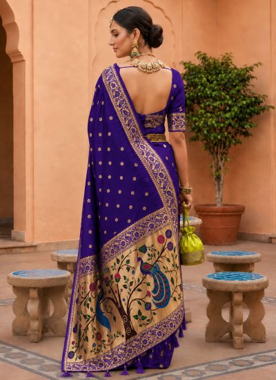 
                            Purple Weaving Banarasi Silk Contemporary Saree