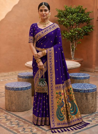 Purple Weaving Banarasi Silk Contemporary Saree