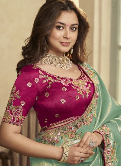 
                            Radiant Jacquard Silk Sea Green Saree