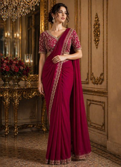 Rani Beads Satin Silk Contemporary Saree
