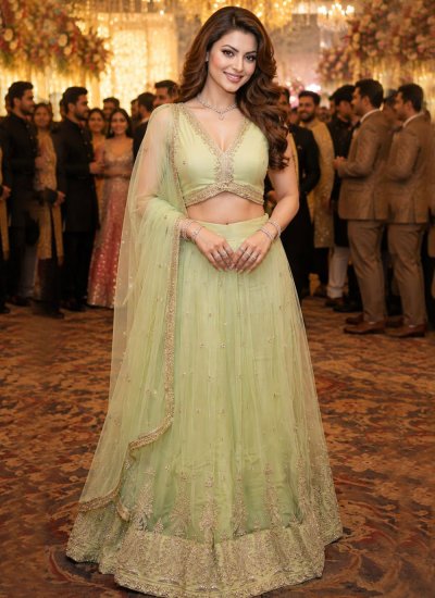 Readymade Lehenga Choli Embroidered Net in Green Colour