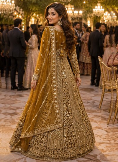 
                            Readymade Lehenga Choli Embroidered Net in Mustard