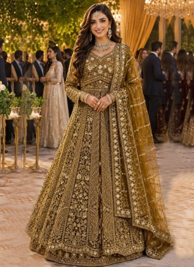 Readymade Lehenga Choli Embroidered Net in Mustard