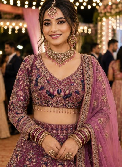 
                            Readymade Lehenga Choli Embroidered Net in Pink Colour