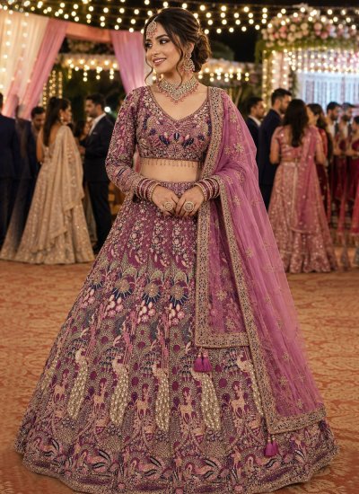 Readymade Lehenga Choli Embroidered Net in Pink Colour
