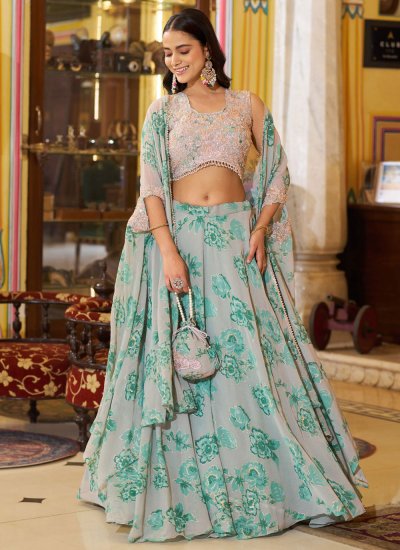 Readymade Lehenga Choli Sequins Georgette in Sea Green Colour