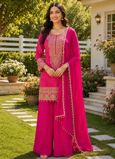 Readymade Salwar Kameez Beads Jacquard in Pink Colour
