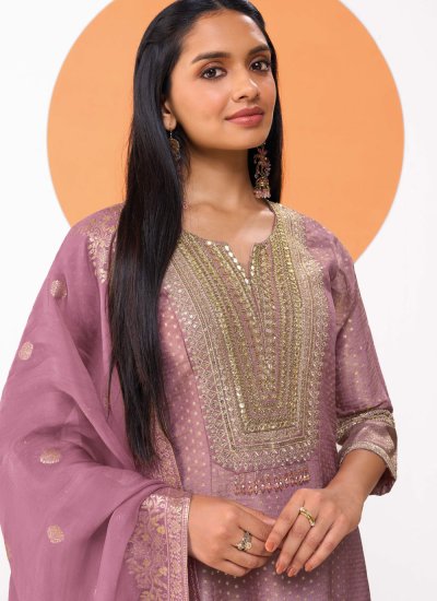 
                            Readymade Salwar Kameez Embroidered Chanderi Silk in Lavender Colour