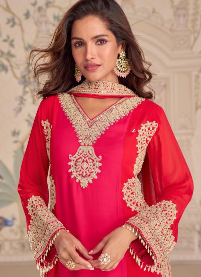
                            Readymade Salwar Kameez Embroidered Georgette in Pink and Red Colour