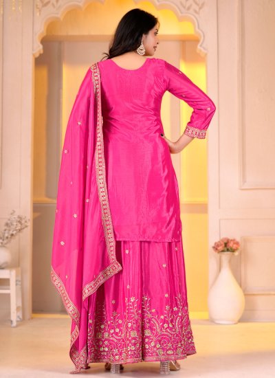 
                            Readymade Salwar Suit Embroidered Chinon in Pink Colour