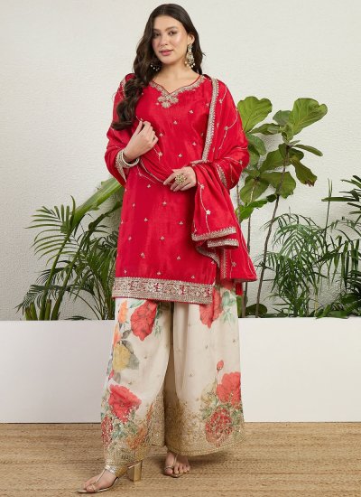 Red Festival Chinon Palazzo Salwar Kameez