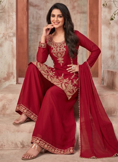 
                            Red Festival Chinon Palazzo Salwar Kameez