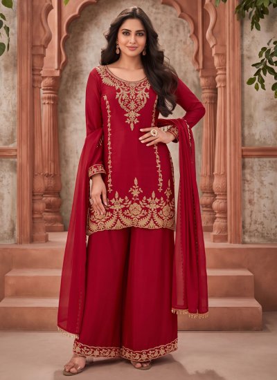 Red Festival Chinon Palazzo Salwar Kameez