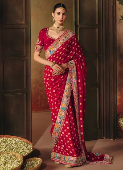 Red Festival Pure Georgette Trendy Saree