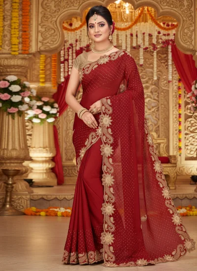 Red Georgette Engagement Classic Saree