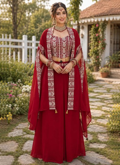 Red Georgette Readymade Salwar Kameez