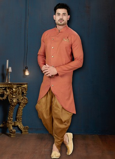 Red Jacquard Buttons Indo Western