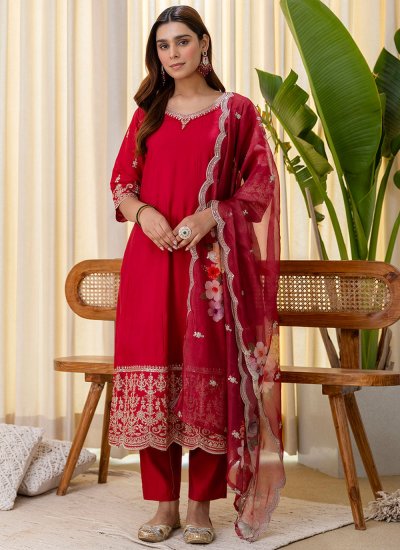 Red Party Trendy Salwar Kameez