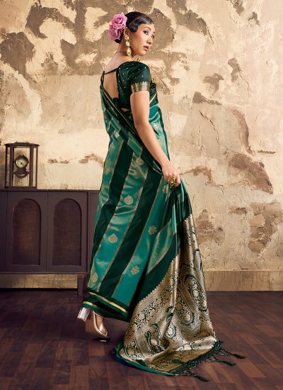 
                            Refreshing Green Weaving Contemporary Saree