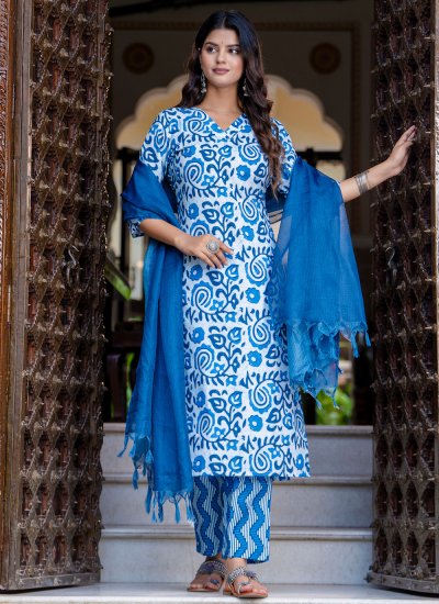 Regal Blended Cotton Blue Floral Print Salwar Suit