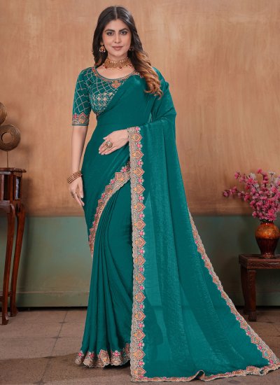 Regal Green Beads Contemporary Saree