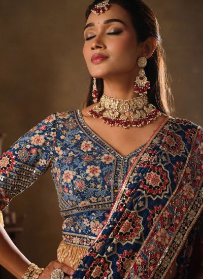 
                            Regal Navy Blue Faux Crepe Designer Saree