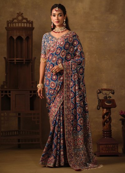 Regal Navy Blue Faux Crepe Designer Saree