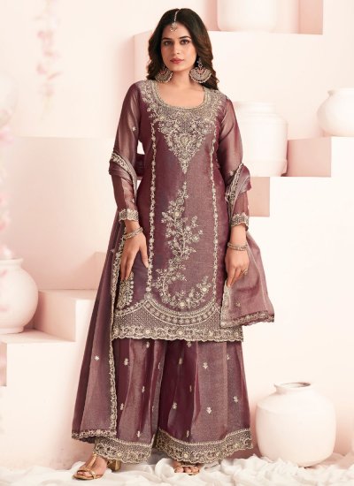 Renowned Embroidered Silk Mauve  Trendy Salwar Kameez