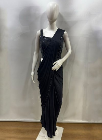 
                            Resplendent Imported Beads Black Classic Saree