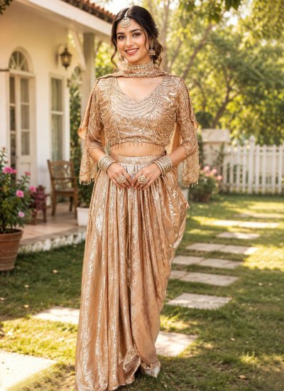 Resplendent Satin Sequins Gold Contemporary Saree