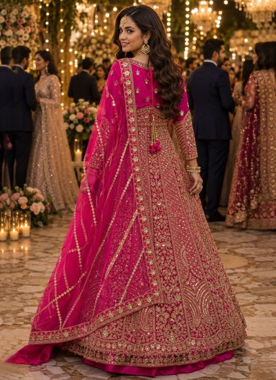 
                            Resplendent Stone Work Pink Net Designer Lehenga Choli
