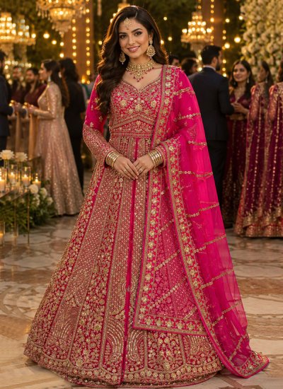Resplendent Stone Work Pink Net Designer Lehenga Choli
