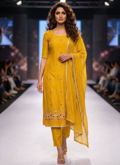 Royal Embroidered Yellow Pant Style Suit 
