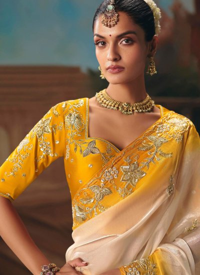 
                            Ruritanian Fancy Fabric Sequins Cream Classic Saree