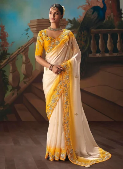 Ruritanian Fancy Fabric Sequins Cream Classic Saree