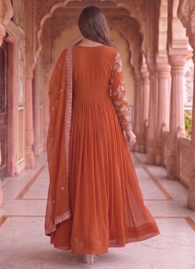 
                            Rust Embroidered Georgette Designer Gown