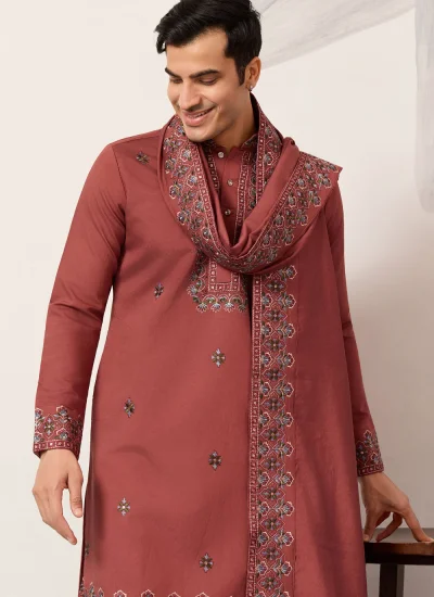 
                            Rust Silk Kurta