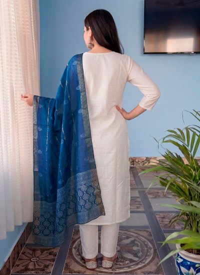 
                            Salwar Kameez Printed Cotton in White