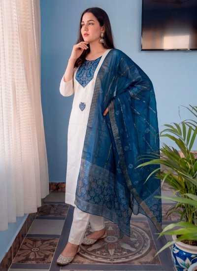 Salwar Kameez Printed Cotton in White