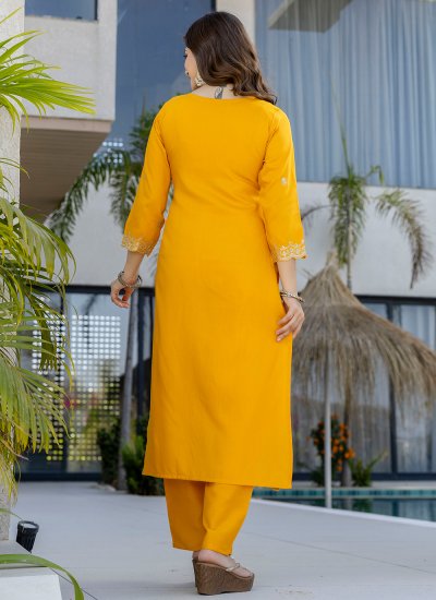 
                            Salwar Suit Embroidered Chanderi in Yellow Colour