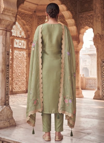 
                            Salwar Suit Embroidered Silk in Green Colour