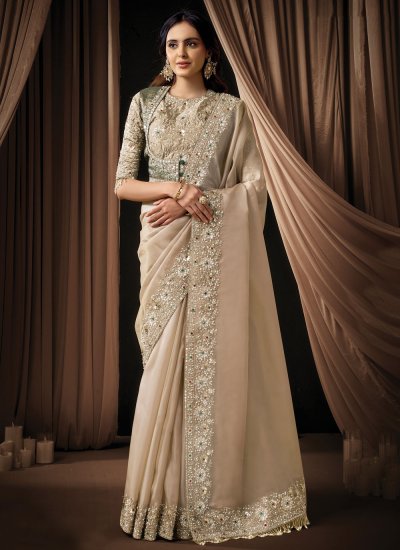 Saree Stone Organza in Beige