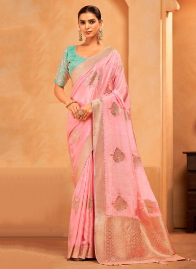 Saree Weaving Silk in Pink Colour