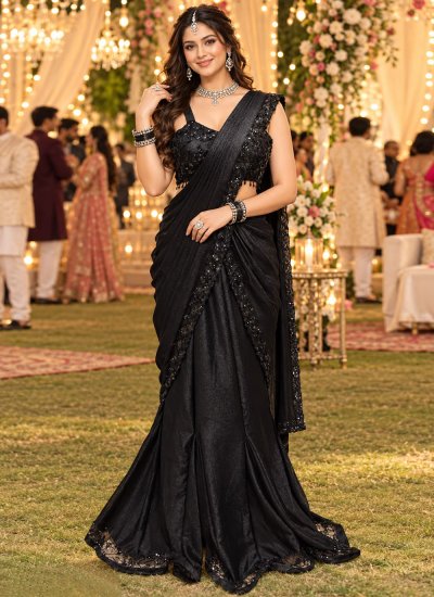 Satin Black Classic Saree