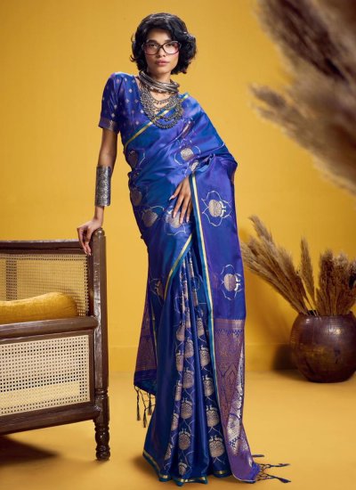 Satin Blue Classic Saree