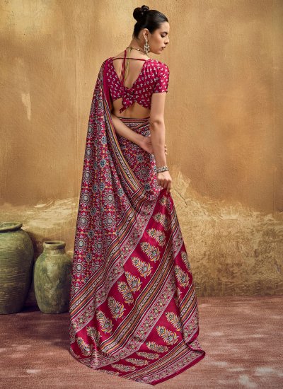
                            Satin Contemporary Saree in Rani Colour
